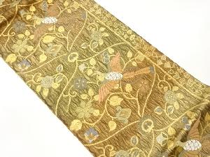 すくい織鳳凰に花唐草・草花模様織出し袋帯